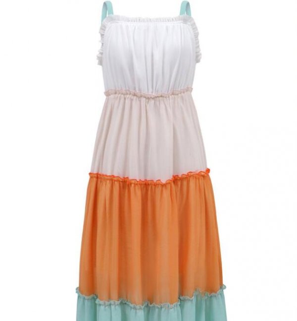 Summer Sleeveless Spaghetti Stitching Color Maxi Dress
